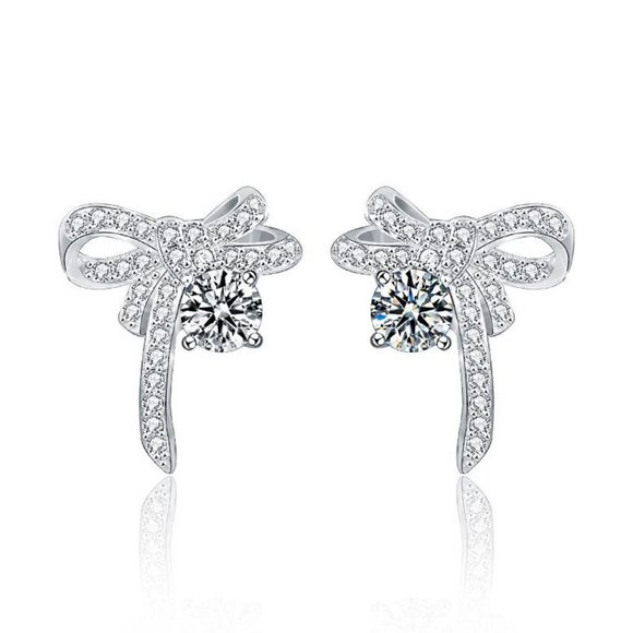 Certified 1ct. t.w. Diamond Moissanite Bow Knot Stud Earrings NEW A - Picture 3 of 10